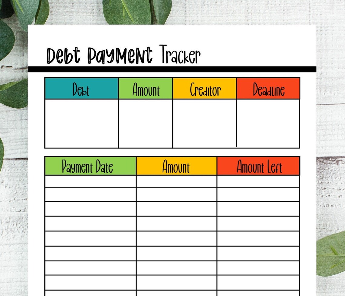 Debt Tracker Printable Colorful Debt Tracker Finance | Etsy