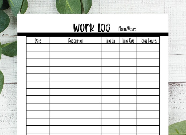 Work Log Printable Work Time Tracker Work From Home Etsy