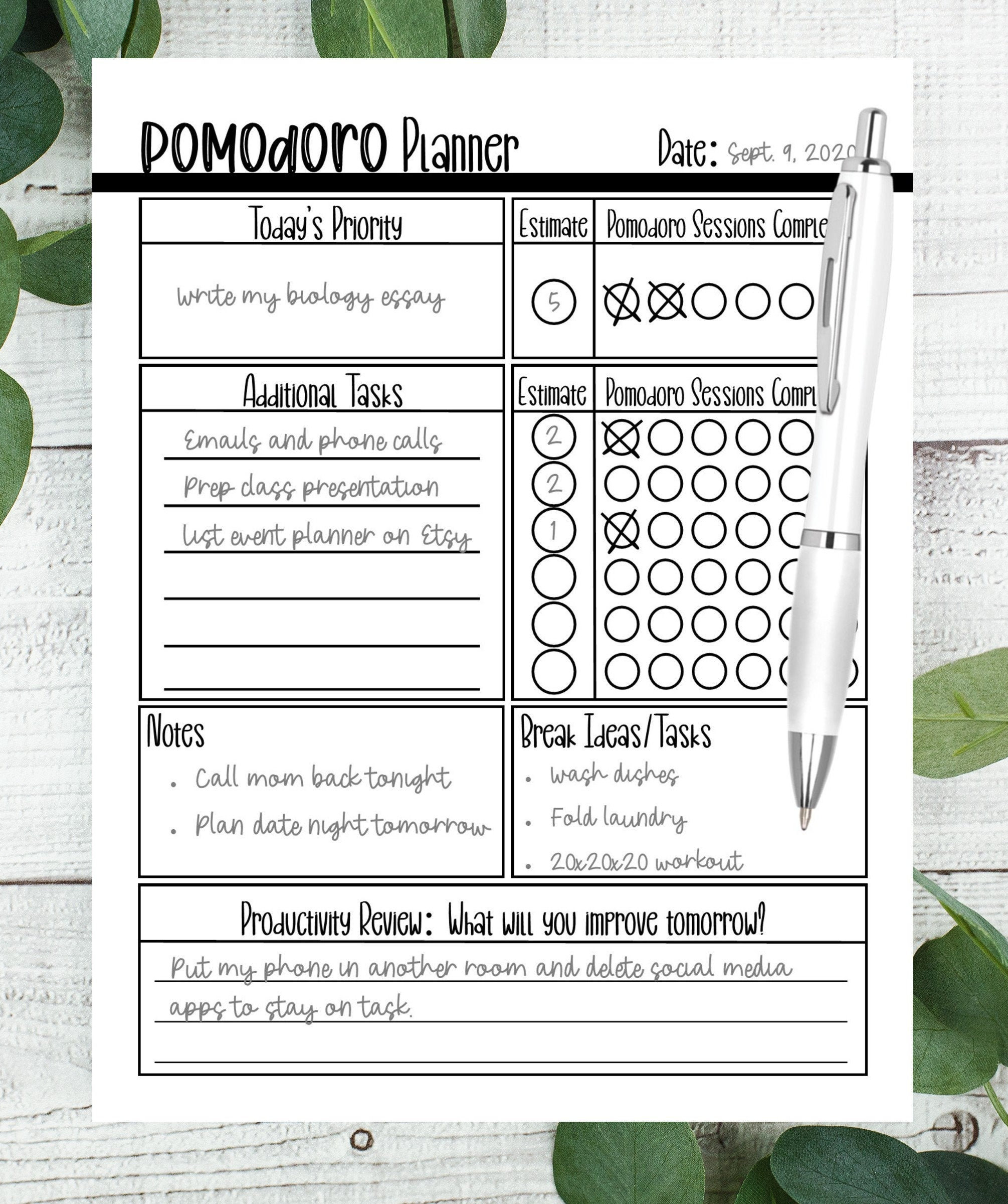 Pomodoro Planner Printable Daily Planner Printable Student | Etsy Singapore