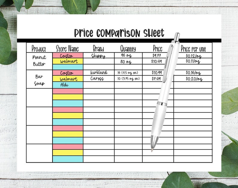 price-comparison-sheet-printable-budgeting-planner-price-etsy