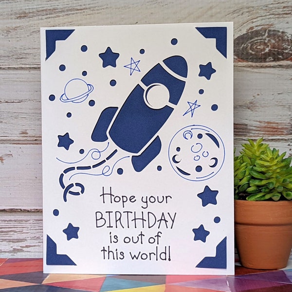 Birthday Card SVG Cut File, Rocket Birthday Card for Cricut Joy, Greeting Card SVG, Digital File