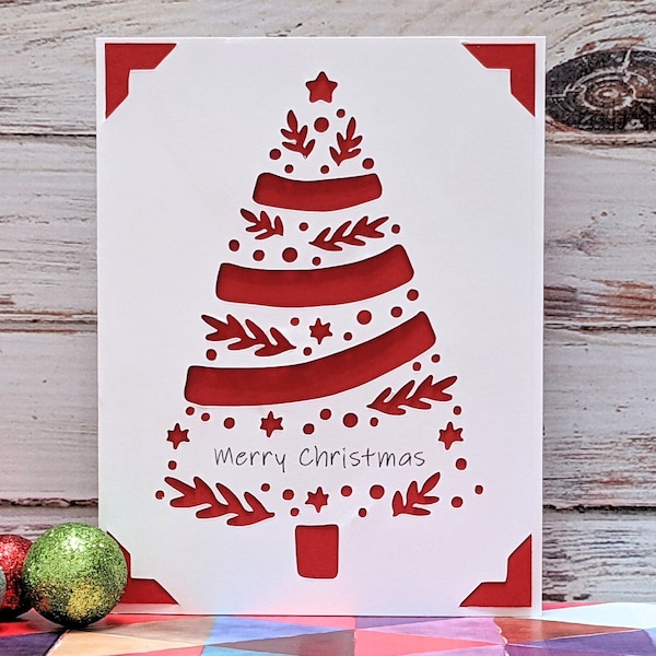 Tarjeta de Navidad SVG, archivo svg Merry Christmas Tree, tarjeta de felicitación SVG archivo digital