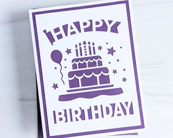 Birthday Card SVG Cut File for Cricut, Birthday Banner and Cake Card SVG File and Envelope A2 Size