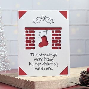 Weihnachtskarte SVG, Strümpfe aufgehängt von Chimney with Care svg-Datei, Grußkarte SVG digitale Datei