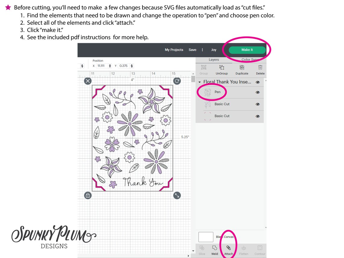 Floral Thank You Insert Card Cricut Joy SVG File Digital Etsy