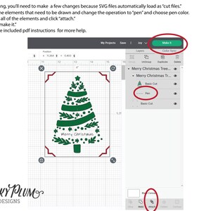 Peut inclure: Un &eacute;cran d'ordinateur affichant un motif d'un sapin de No&euml;l vert avec les mots "Merry Christmas" &agrave; l'int&eacute;rieur de l'arbre. Le motif est sur une grille et il y a des boutons pour "Make It", "Attach" et "Pen" sur l'&eacute;cran.