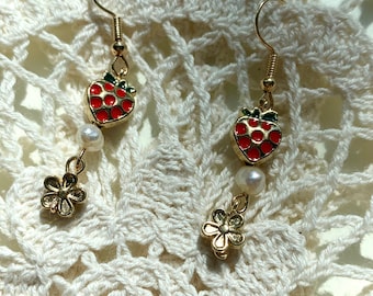 Strawberry Beaded Dangle Earrings