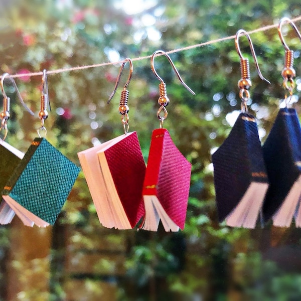 Miniature Book Earrings: Gold Detail, Book Lover Gift
