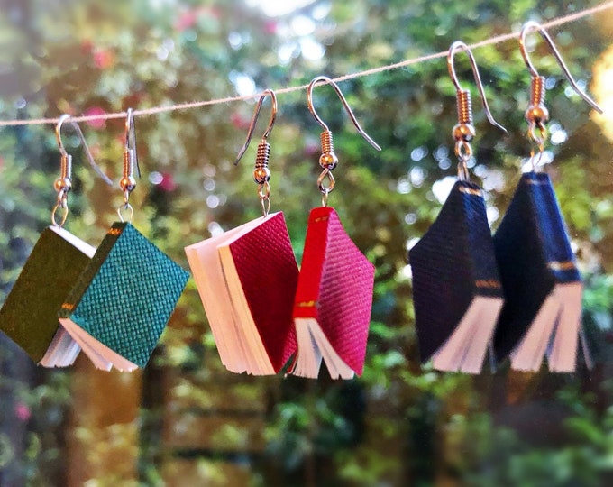 Miniature Book Earrings: Gold Detail, Book Lover Gift