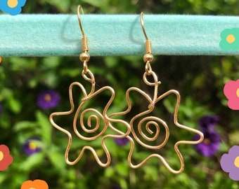 Gold Silver Wire Sun Earrings