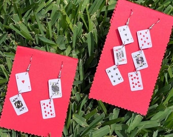 Miniature Playing Card Earrings, Queen of Hearts Earrings, Vegas