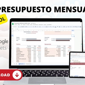 Monthly Budget Template, Budget Sheet, Budget Planner, Expense and Income Control in Spanish