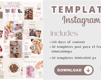 Nails Instagram Salon Instagram | Manicure Pedicure Beauty | Nail Care Post Templates | Beauty Canva Template | 150 days content