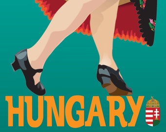 Vintage Hungary Travel Poster: Embroidered Skirt Folk Art (PNG, PDF Digital Download