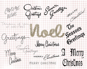 Retro Christmas Greetings Clipart: Midcentury Word Art (Digital Download)