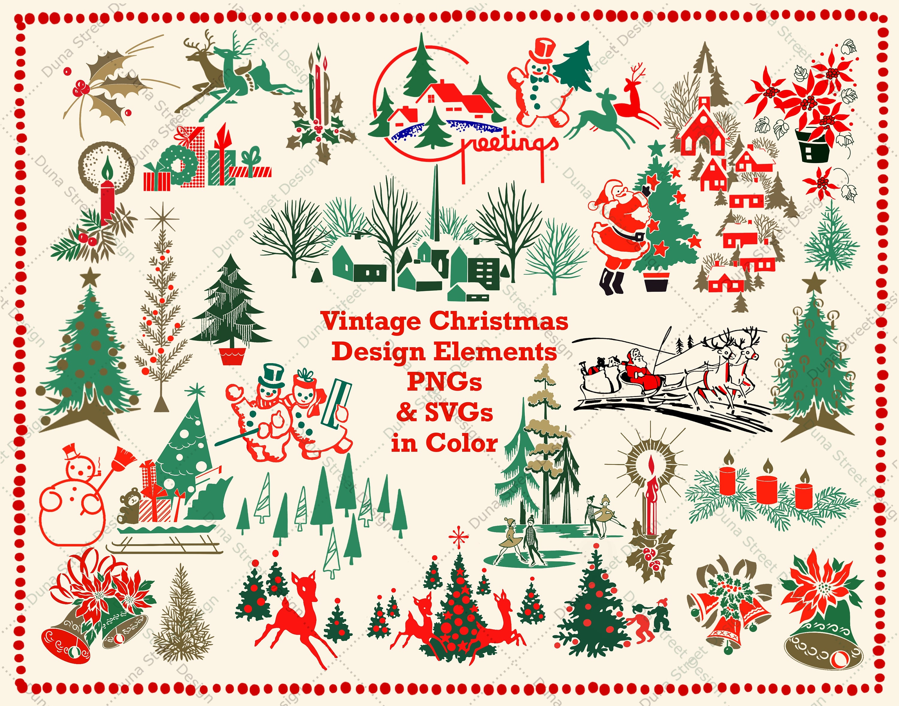 PNG &amp; SVG Vintage Christmas Clipart Design Elements 1940s - Etsy