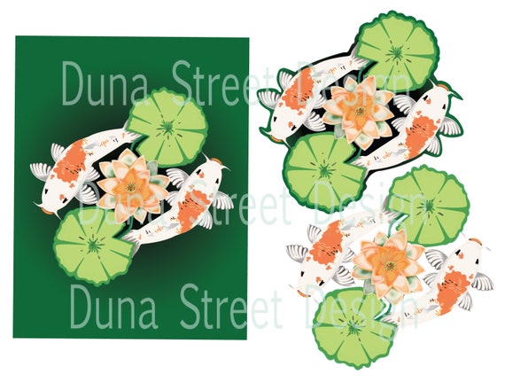 Koi With Lily Pad And Lotus Flower T Shirt Or Tattoo Design Etsy Uk