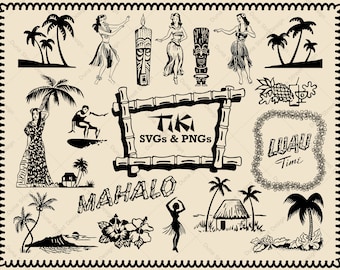 Retro Tiki Clipart: Vintage Hawaiian Graphics (SVG, PNG Download Files
