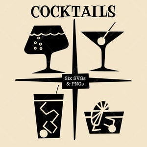 Retro cocktailillustraties: modern png-bestand uit het midden van de eeuw, SVG (digitale download)