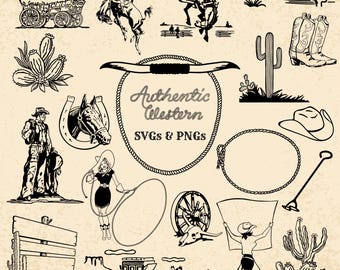 Retro Western Clipart: Cowboy, Cowgirl, Cactus - SVG PNG (Digital Download)