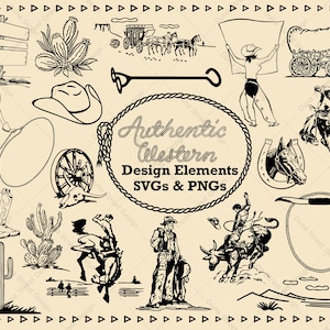 Archivos SVG PNG retro vintage western, descarga digital, estilo vaquero de mediados de siglo, vaquera, desierto, cactus, botas, sombrero, lazo, marco, rodeo, caballo, sombrero, pancarta