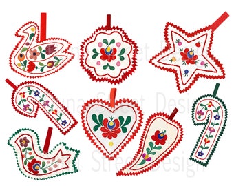 Matyó Embroidery Felt Ornament Clip Art Bundle (Digital Download)