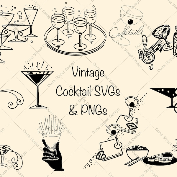 Retro Vintage Cocktail SVG & PNG Design Element Bundle Pack | Digital Download Files | Midcentury Modern Atomic Style 1950s 1960s Clipart