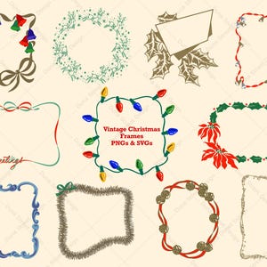Retro Christmas Borders: 1950s Style Frames, Lights, Reindeer, Holly, Bells (PNG & SVG Digital Download Files)