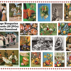 20 vintage Hongaarse kerstmis nieuwjaar Pasen toeristische ansichtkaarten Ephemera digitale download jpeg-bestanden - volkskunst borduurwerk eieren traditie