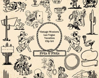 Retro Western Las Vegas Cowgirl Clipart: Roadtrip Cocktail SVG PNG Files (Digital Download)