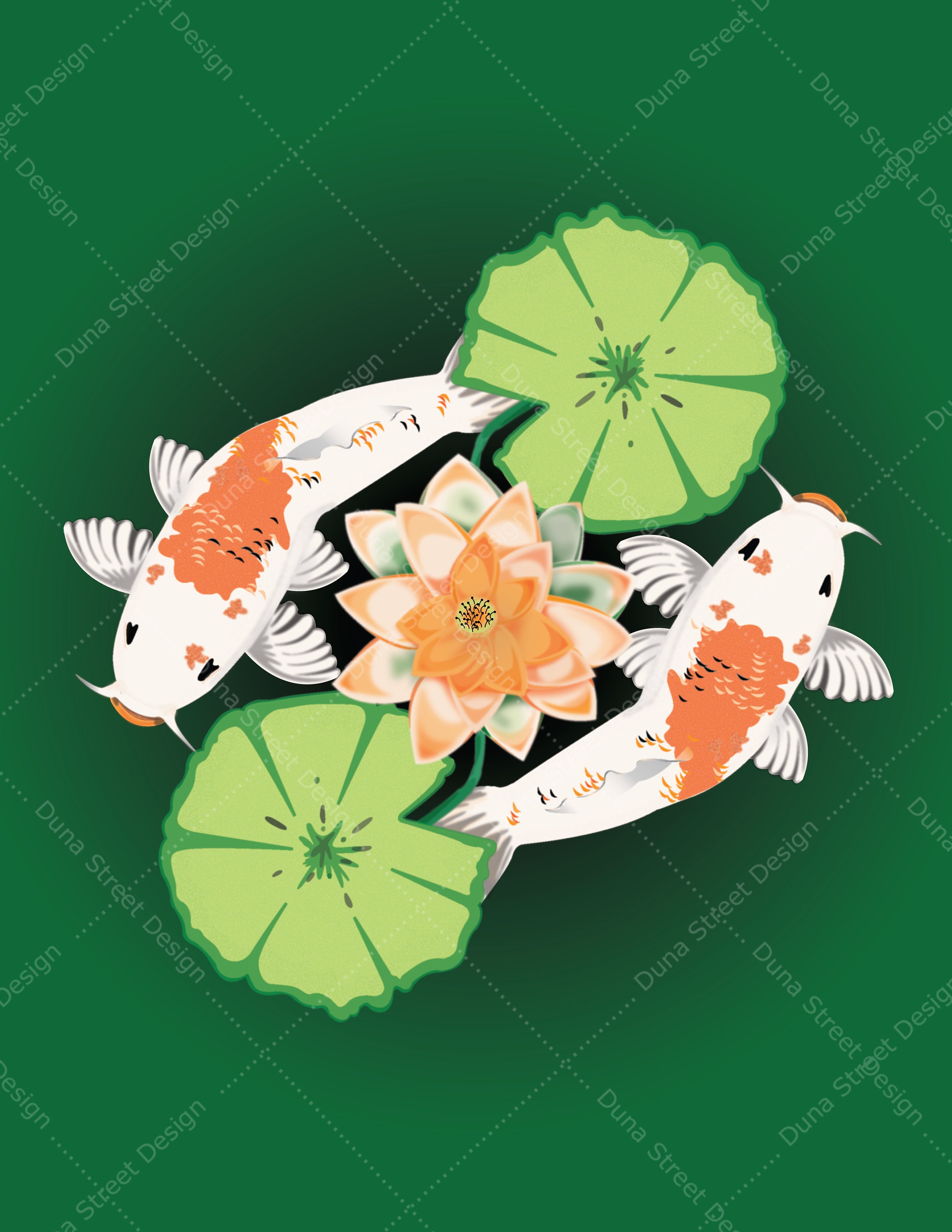 Koi With Lily Pad And Lotus Flower T Shirt Or Tattoo Design Etsy