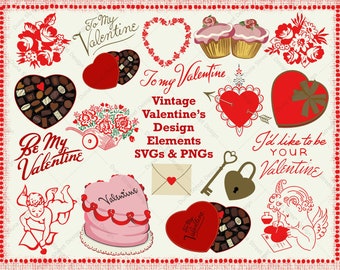 Retro Valentine's Day Clipart: 1940s-50s PNG SVG Design Elements (Download Files)