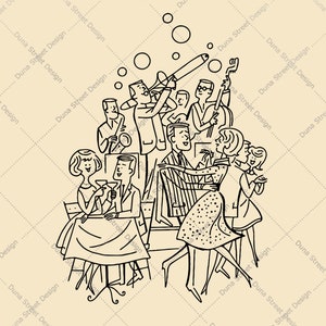 Image clipart faire-part à cocktail rétro - orchestre de danse | 300 ppp en téléchargement numérique, fichiers PNG, SVG | Mid-Century Moderne Atomique Années 1950 Années 1960