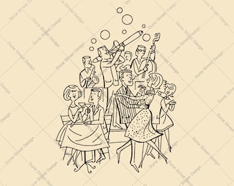 Retro Cocktail Party Clip Art: Mid-Century Modern Dance Band (PNG, SVG Digital Download