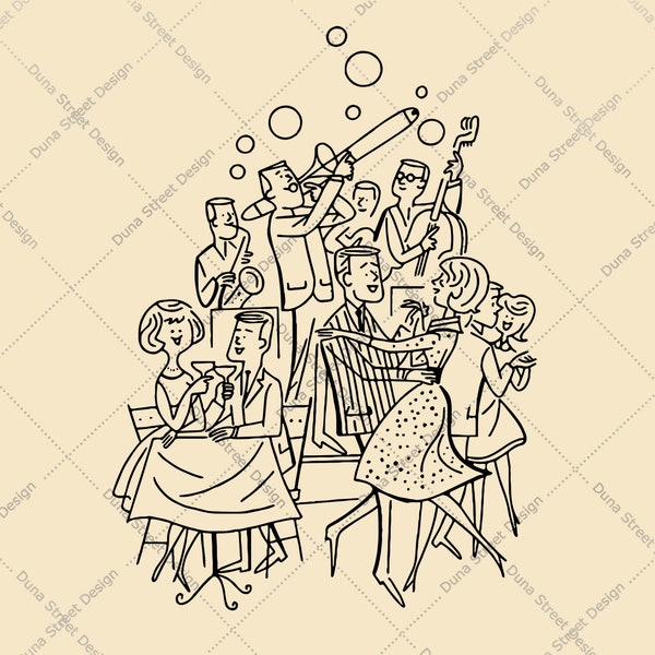 Retro Cocktail Party Invitation Clip Art - Dance Party Band | 300 dpi Digital Download PNG, SVG Files | Midcentury Modern Atomic 1950s 1960s