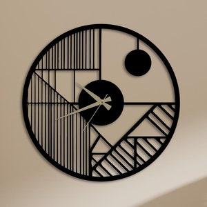 Mid Century Modern Wooden Wall Clock with Geometric Design - Modern Rustic Wall Clock, Unique Housewarming Gift