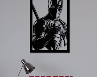 Arte mural de madera de Deadpool, decoración de pared de Deadpool, cosplay de Deadpool, retrato de Deadpool, superhéroe Deadpool, decoración para colgar en la pared