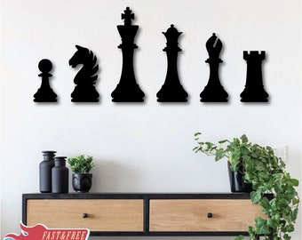Chess Set, Board Game Decor, Chess Wall Art, Chess Pieces Wood Wall Art Set of 6, christmas gift, Game Room Decor, Chess ,Chess gifts