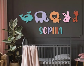 Nursery name sign with animals,Baby room decor,Wooden Name Sign,Custom Nursery Decor,Custom Name Sign ,Baby Shower Gift,Safari Nursery Decor