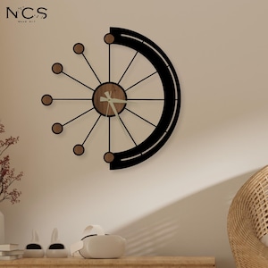 Modern Large Wooden Wall Clock - Rustic Minimalist Oversized Mid Century Design