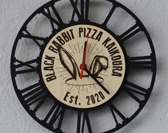 Custom Wall Clock, Personalized Logo Clock, Wood Wall Clock, Minimalist Clock, Rustic Custom Business Name Wooden Clock, Modern Wall Clock