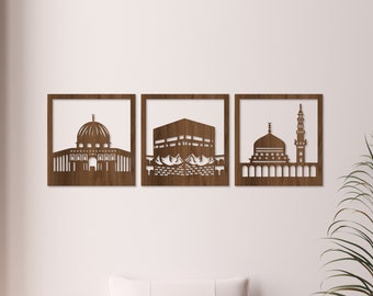 Masjid An-Nabawi Masjid Al Haram Masjid Al Aksa Set of 3 Islamic Wall Art, Ramadan Decorations, Muslim Home Art Gift, Islamic gifts