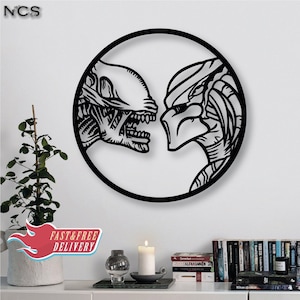 Alien Predator Art , Alien and Predator Wood Wall Decor ,  Predator , Wood Wall sing , Alien and Predator, Christmas Gift , Halloween Gift