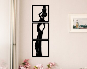 Set of 3 African Women Wall Decoration,African american art,Wooden Wall Art Set,Housewarming Gift,Boho wall decor,christmas gift, laser cut