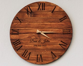 Personalized Mid Century Modern Wooden Wall Clock, Rustic Reclaimed Wood Clock, Minimalist Scandinavian Decor, Modern Rustic Farmhouse Clock
