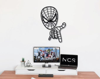Superheld kunst aan de muur, Avengers houten muur kunst, Spider-Man gezicht houten muur kunst, geometrische Spider-Man portret muur decor, jongens kamer decor