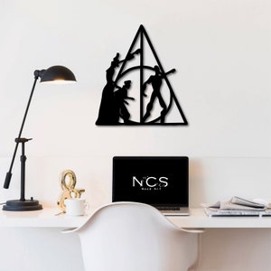 Deathly Hallows Wall Decor, Deathly Hallows Wooden Art,  Magic wand, Wood Wall Art, Film Series Decor, Series Wall Decor, Christmas gift