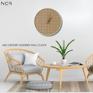 Minimalist Scandinavian Decor, Mid Century Modern Wooden Wall Clock, Rustic Reclaimed Wood Clock with Geometric Art,Large Wood Clock