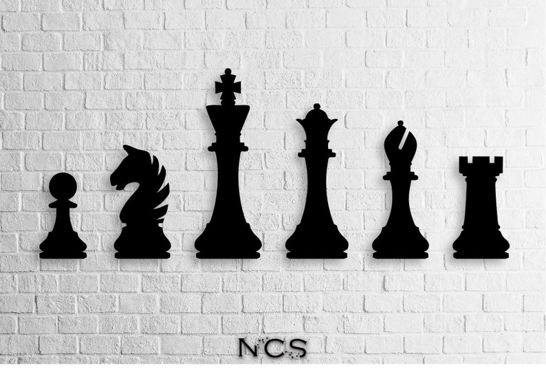 Chess Set Board Game Decor Chess Wall Art Chess Pieces Wood Etsy