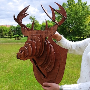 Deer Head Sculpture Wood Art, Hunter Fathers Day Gift, Deer Head ,Wood Wall Decor,Farmhouse Wall Decor, Christmas gift, Housewarming gift